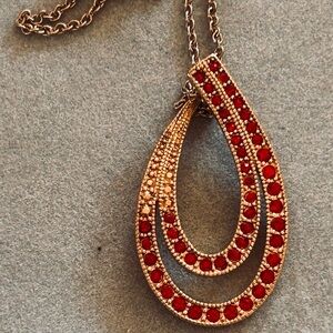 Vintage Monet Gold Tone Ruby Red Glass Necklace 10 inch